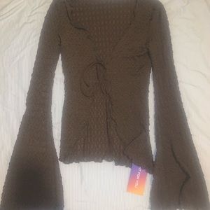 brown tie up long sleeve
